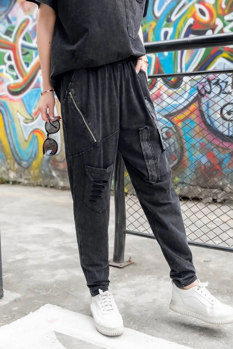 Модные штаны шаровары в стиле панк рок для женщин Pantalon Femme повседневные уличные