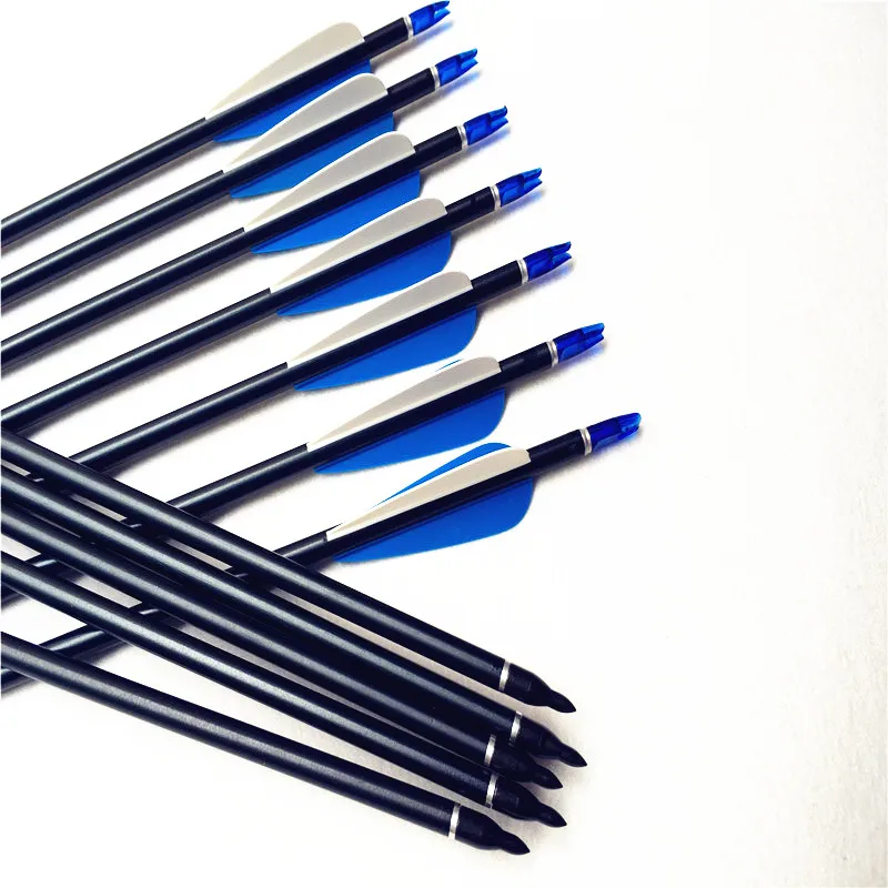 12pcs Aluminum Arrow Spine 300 Blue & White Color for Recurve Bows