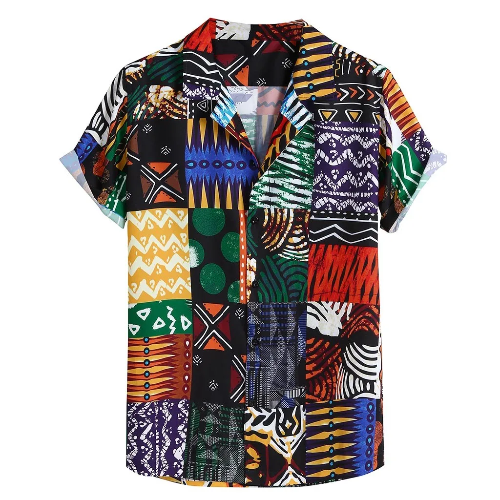 Мужская абстрактный принт в этническом стиле короткий рукав Летняя Свободная Повседневная рубашка поддержка Прямая поставка