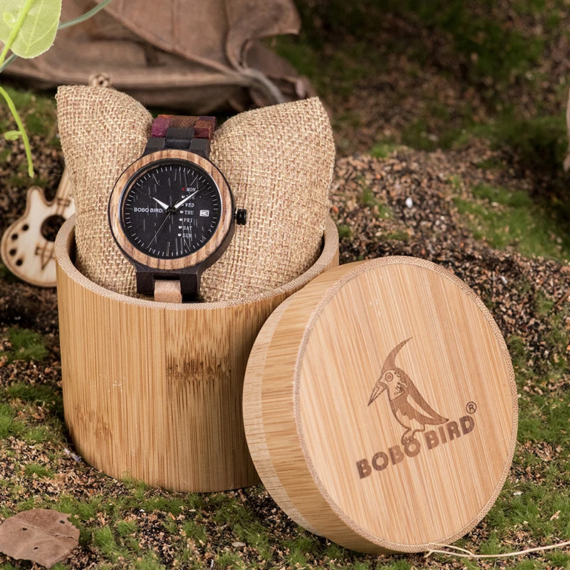 BOBO BIRD Bamboo Wooden Lover Couple Watches Men Show Date Ladies Wristwatch Women Quartz Male bayan kol saati Gift in Wood Box