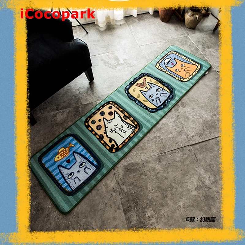 cheap NiceRug C Cool cat kitchen bar room bed bedroom carpet floor mats non slip creative retro cartoon child Ottomans