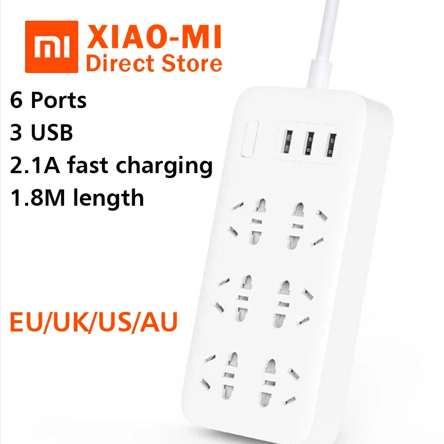 Pаспродажа Оригинальный Xiaomi Plug CXB6 1QM зарядки мощность полосы 2A быстрой зарядки 6 выход с 3 USB выход расширители умный дом