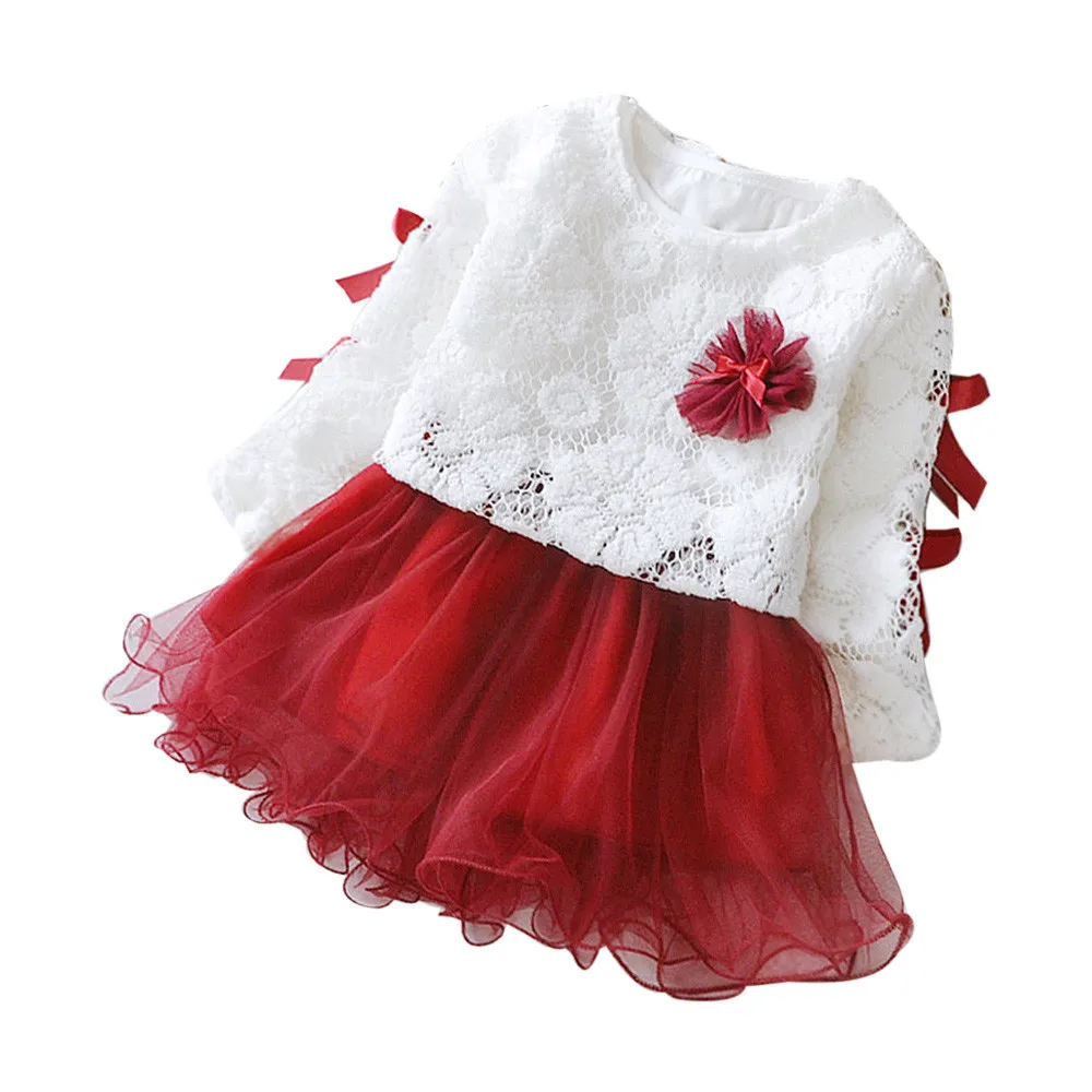 Новые осенние вечерние платья-пачки принцессы с кружевом для маленьких девочек; одежда; зимняя детская одежда для девочек; платья для девочек - Цвет: Red