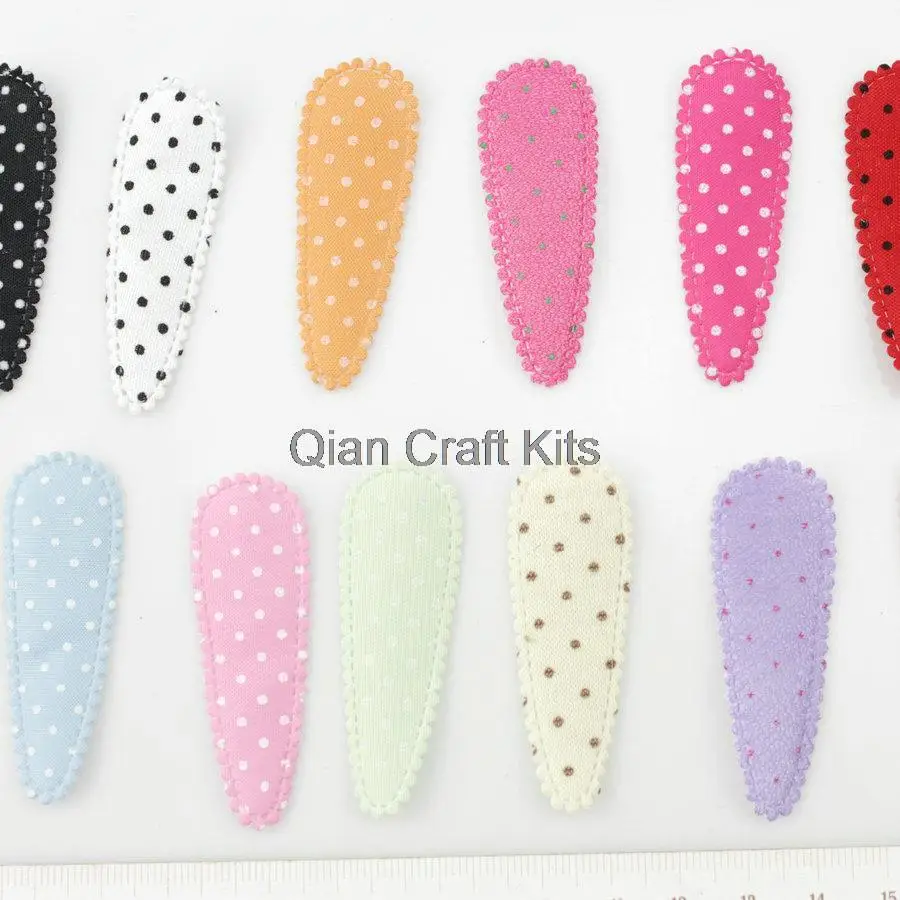 

800pcs polka dot 50mm mixed colors fabric snap clip cover, padded applique, hair bow supply, barrette cover clips not included