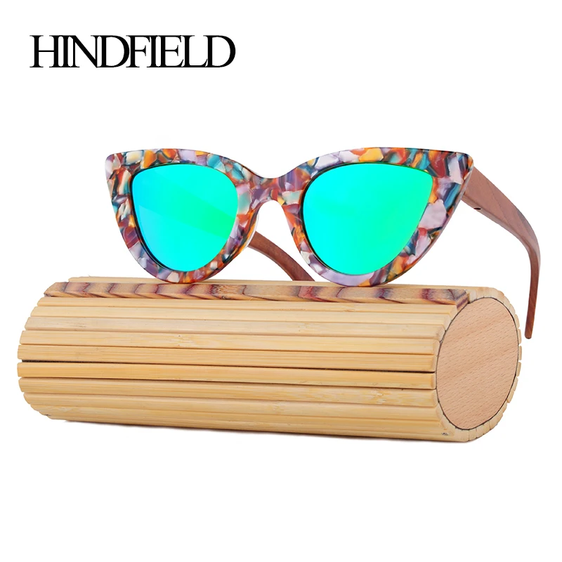 

HINDFIELD CAT EYE Sunglasses Women High Quality Luxury Handmade Bamboo Wood Sunglasses Female oculos de sol feminino