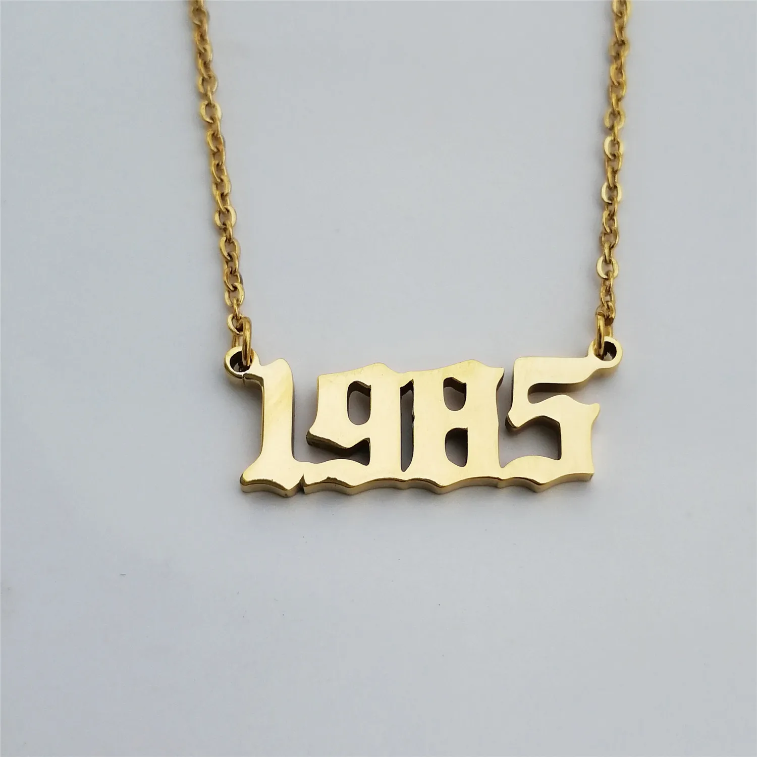 

Year 1985 Pendant Choker Not Change Color Birthday Gift Gold Color Stainless Steel Personalized Custom Necklaces For Women Men