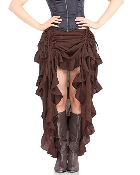 

Women Sexy Gothic Steampunk Victorian Corset Skirt Ruffled Burlesque Asymmetrical Skirt