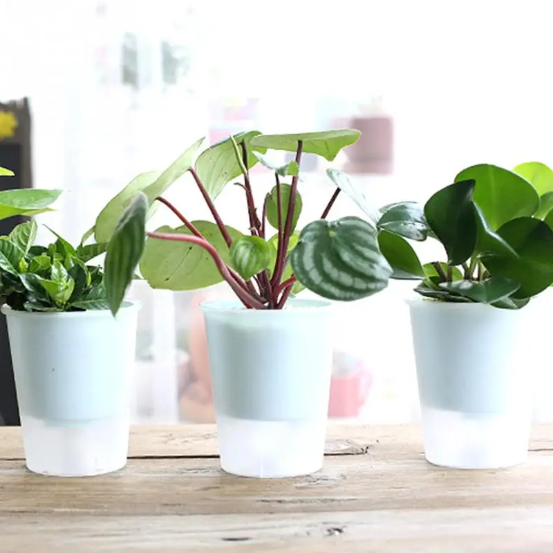 

New 10.2*7.5*12cm Plastic Transparent Self-Watering Planter Flower Pot Durable Home Decoration Creative Home Office Decor