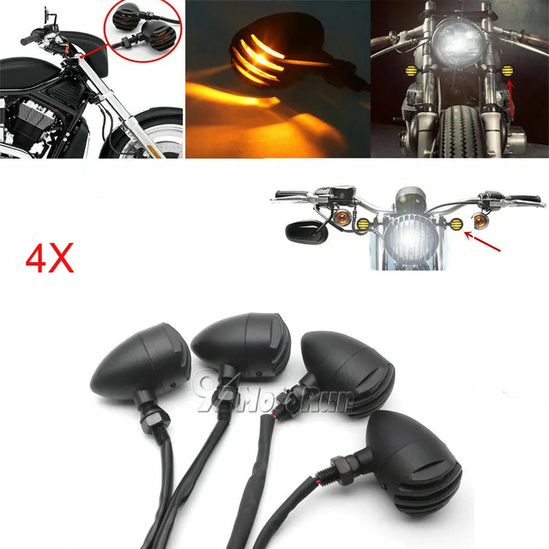 4x Black Bullet Turn Signals Fit Harley Dyna Sportster Touring Cafe Racer Bobber
