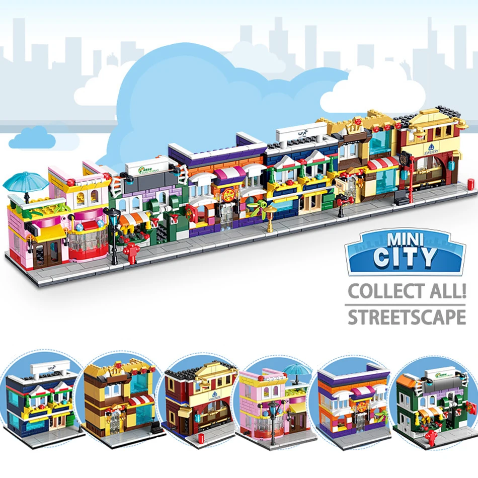 

Legoed City Street Buildings Blocks Streets View Series Coffee Shop Retail Apple Store House Mini Model Set Bricks Toys Children