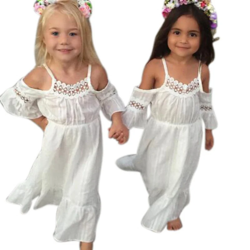 

2017 Summer Lace Short Sleeve Beach Sundress Party Angel Long Dress Outfits Toddler Kids Baby Girls