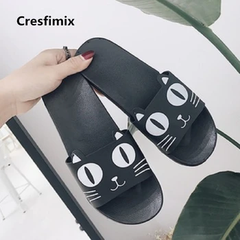 

Cresfimix women fashion new arrival comfy slides lady cute comfortable black cat printed slippers lady leisure slippers a836