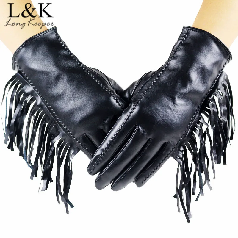Winter Fashion Women PU Leather Full Finger Gloves Black Touchscreen Driving Plus Velvet Gloves