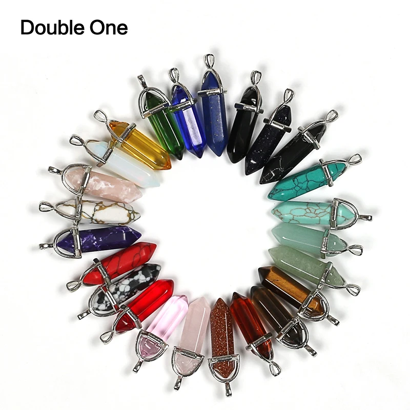 

Healing Pointed Chakra Pendants Hexagonal Quartz Crystals Bullet Shape Stone DIY Charm Beads for Jewelry Making