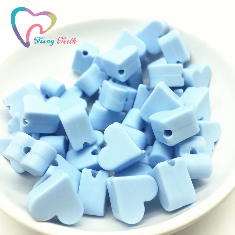 

Teeny Teeth 20 PCS Pastel Blue Small Heart Shape Silicone Loose Beads,Candy Blue Star Beads DIY Silicone Baby Jewels Heart Perla