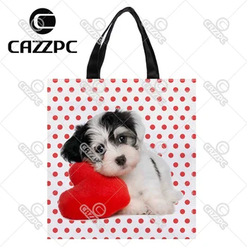 

Red Dot Love Cute Lovely dogs Pet Print individual Nylon Oxford Reusable Shopping Bag Gift Foldable Bag Eco Bag Pack of 2