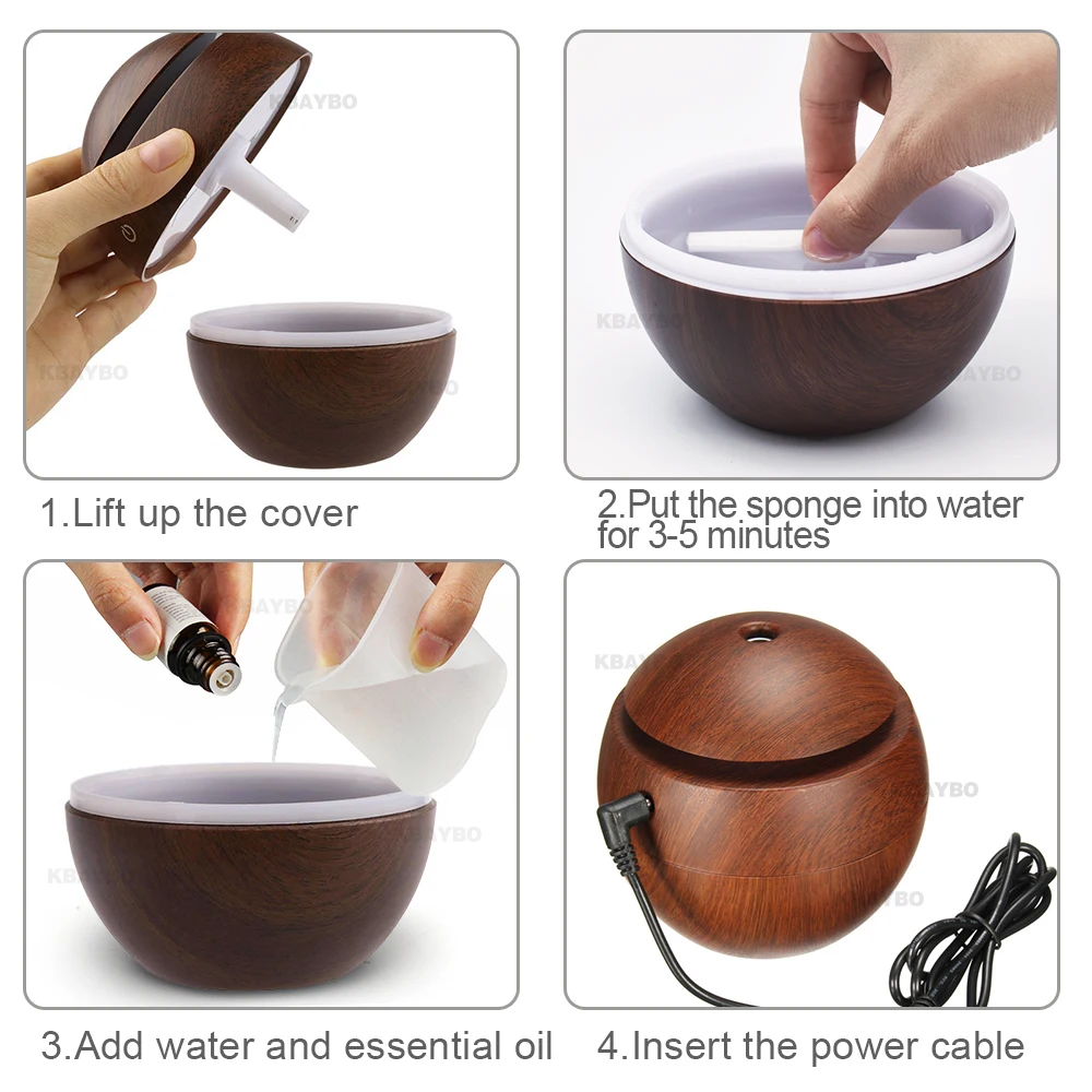  Mini Ultrasonic Air Humidifier USB Aroma Diffuser Wood Grain LED Night Light Electric Essential Oil
