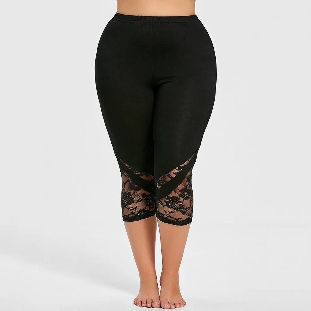 Rosegal Plus Size Lace Trim Capri Leggings Women Sexy Fitness Legging Women Workout Leggings Push Up Leggings Big Size 5XL 2018