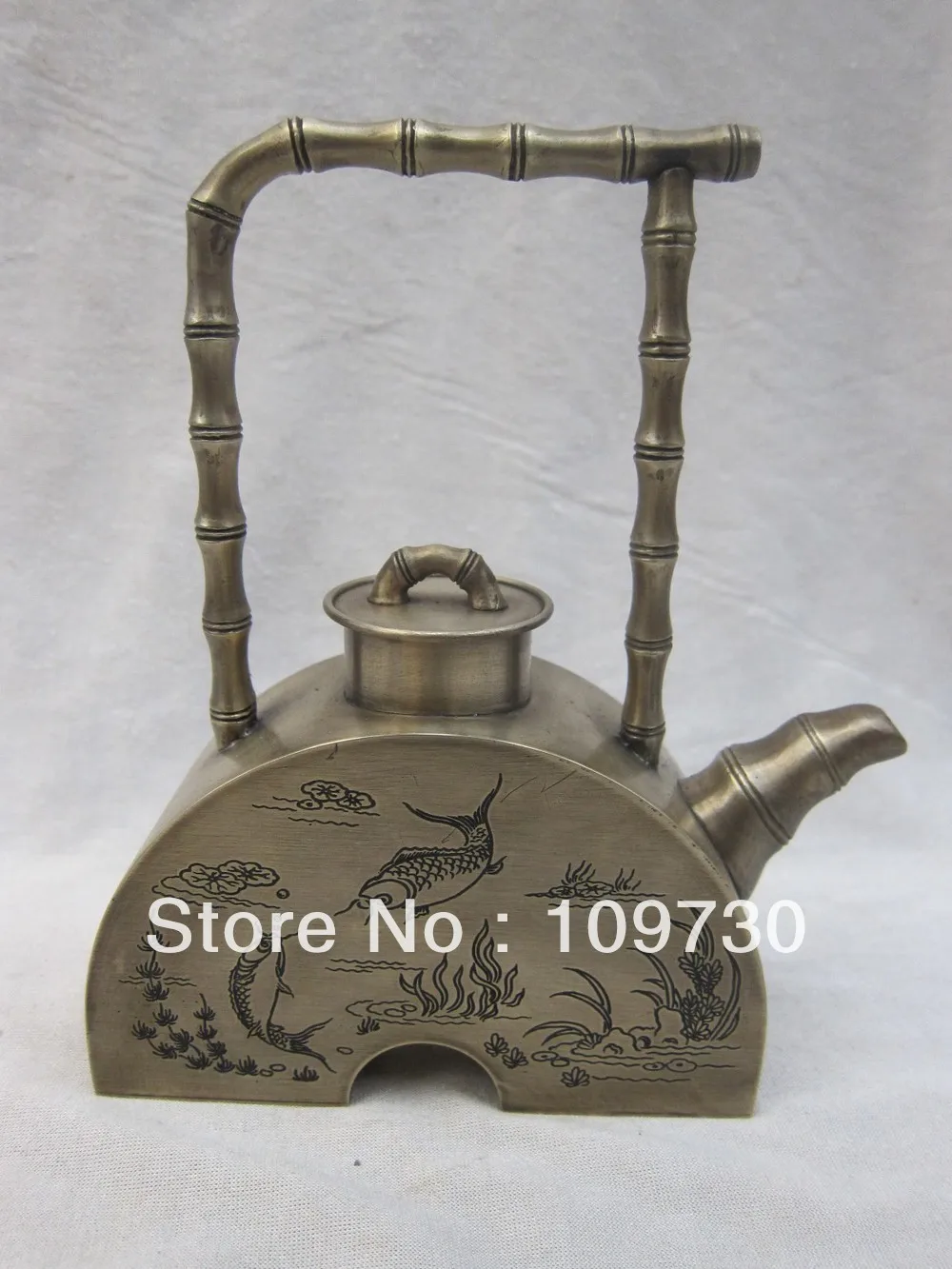 bir 00253 Lucky China Chinese Bronze Palace Fish Statue Wine Tea Pot