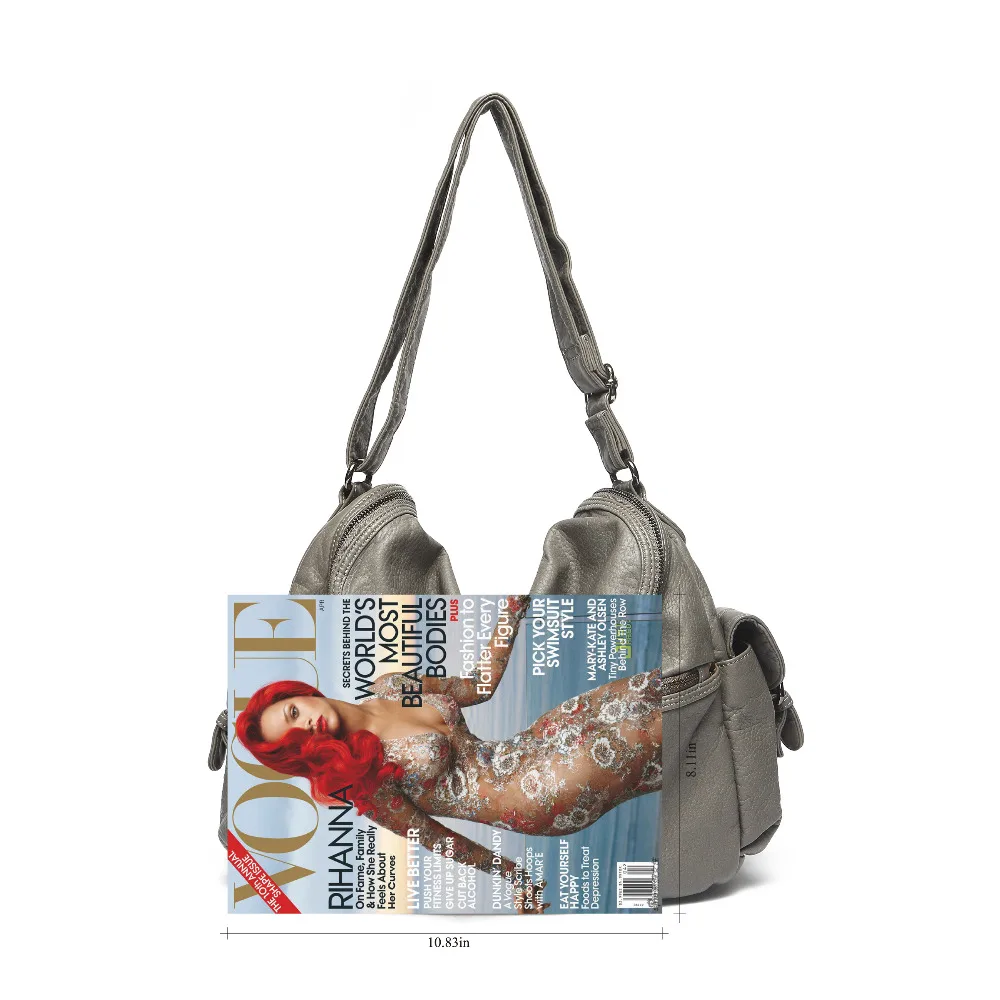 Женские серые сумки Хобо легкая сумка на плечо для женщин мытый кожаный кошелек через плечо женская сумка путешественника сумка ручные сумки