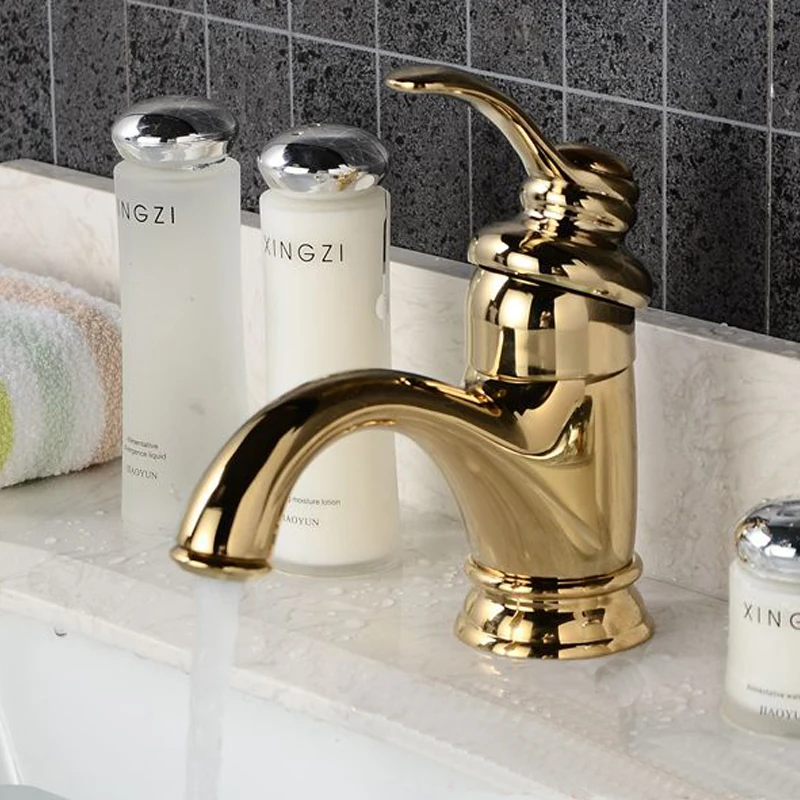 Gold bathroom faucet Single Handle Gold Bathroom Vessel Sink Lavatory Basin Mixer Tap HG 1267