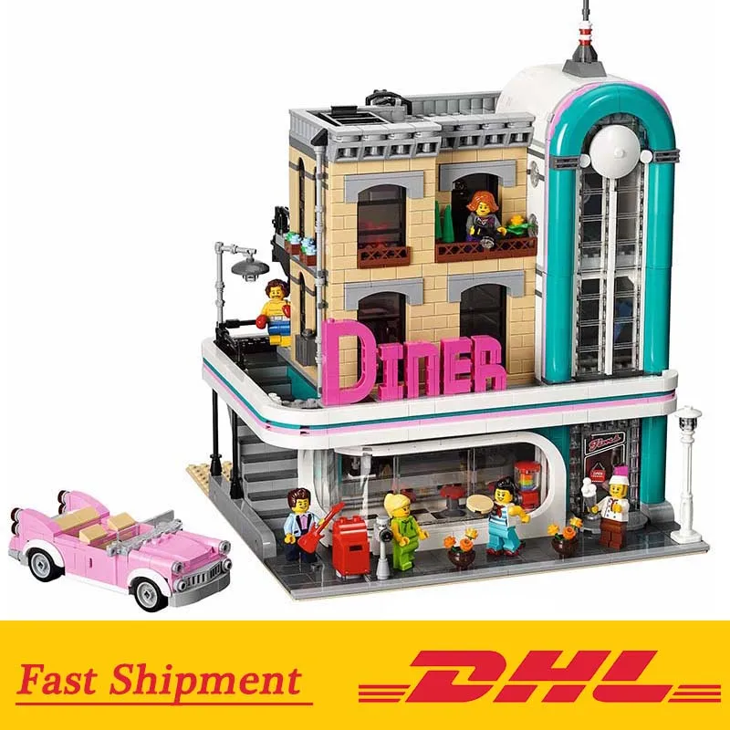 

City Street Series MOC Downtown Diner 15037 Building Block Bricks Toys Children Gifts Compatible with legoing 10260 Kids Toys