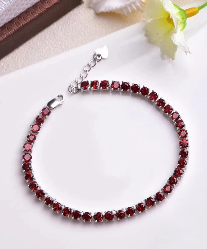  Extravagant classique rond naturel rouge grenat gemme Bracelet naturel pierre gemme Bracelet 925 ar