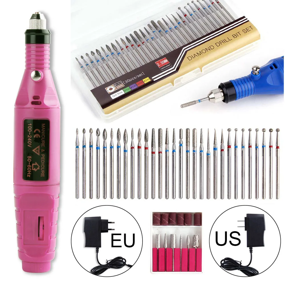 

Diamond Nail Drill Bits Electric Manicure Pedicure Machine Milling Drill Nail Files Electric Polisher Manicure Apparatus Pink
