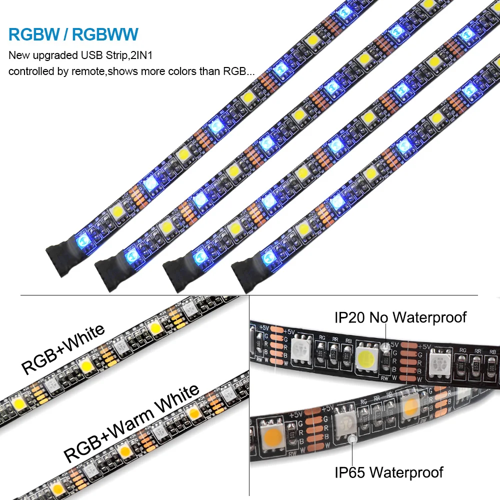 DC 5 В Светодиодная лента RGBW 5050 Гибкая USB Светодиодная лента светодиодный светильник Диодная лента RGB+ белый/теплый белый для ПК экран ТВ фоновый светильник