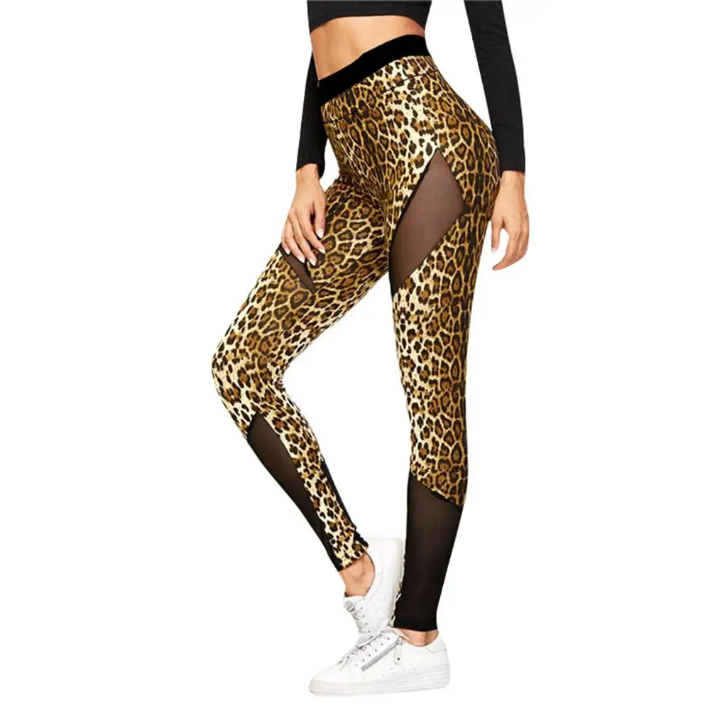 Сексуальные Клубные женские брюки-скинни повседневные леопардовые цифровые с высокой талией с принтом бедра упражнения Леггинсы для йоги
