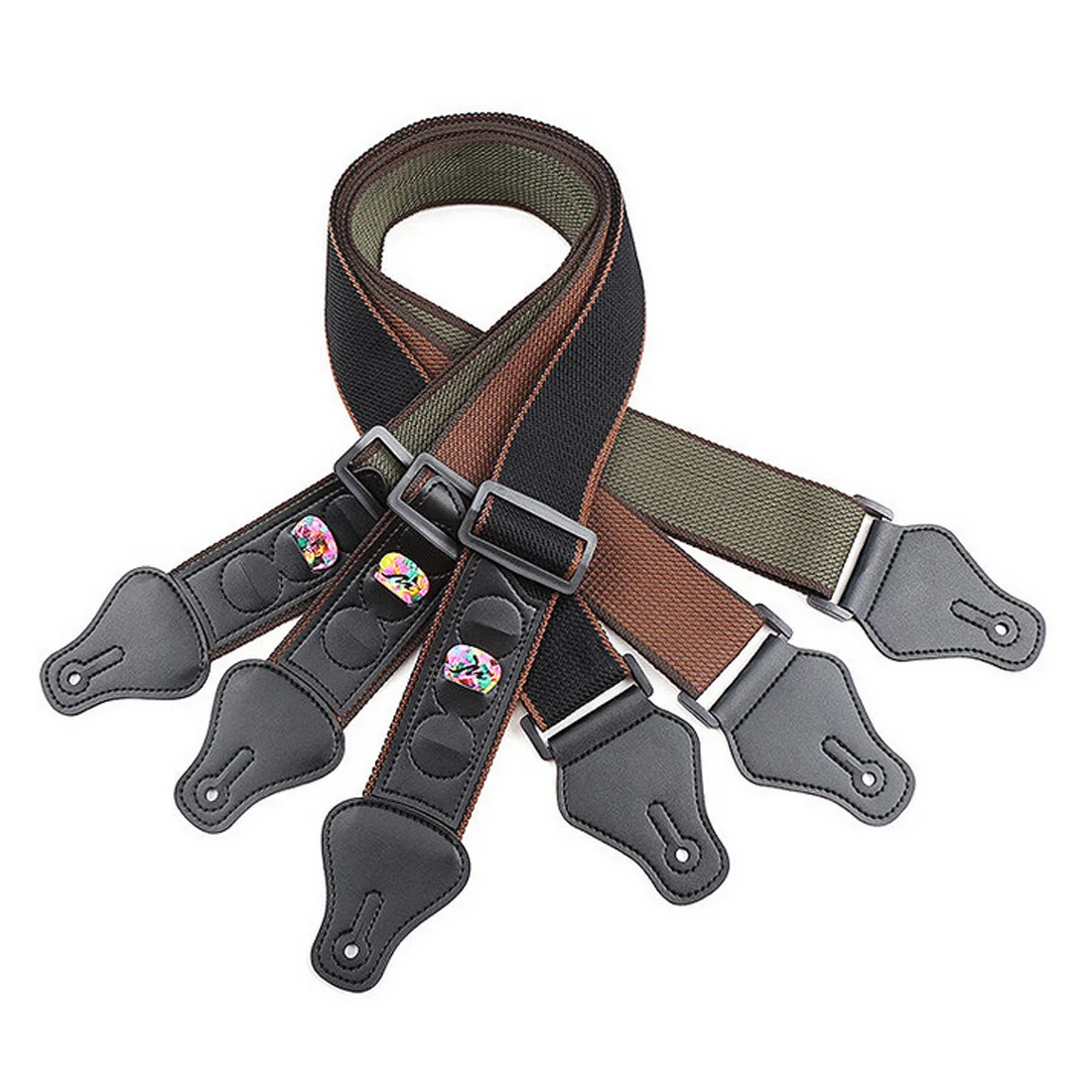 Pure Cotton Adjustable Electric Guitar Strap Belt With Pick Holder for