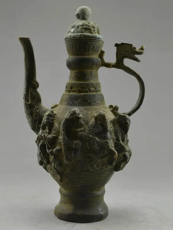 

christmas decorations for home+ Collectible Decorated Old Handwork Bronze Carved 8 Immortal Dragon Tea Pot free SHIPPING