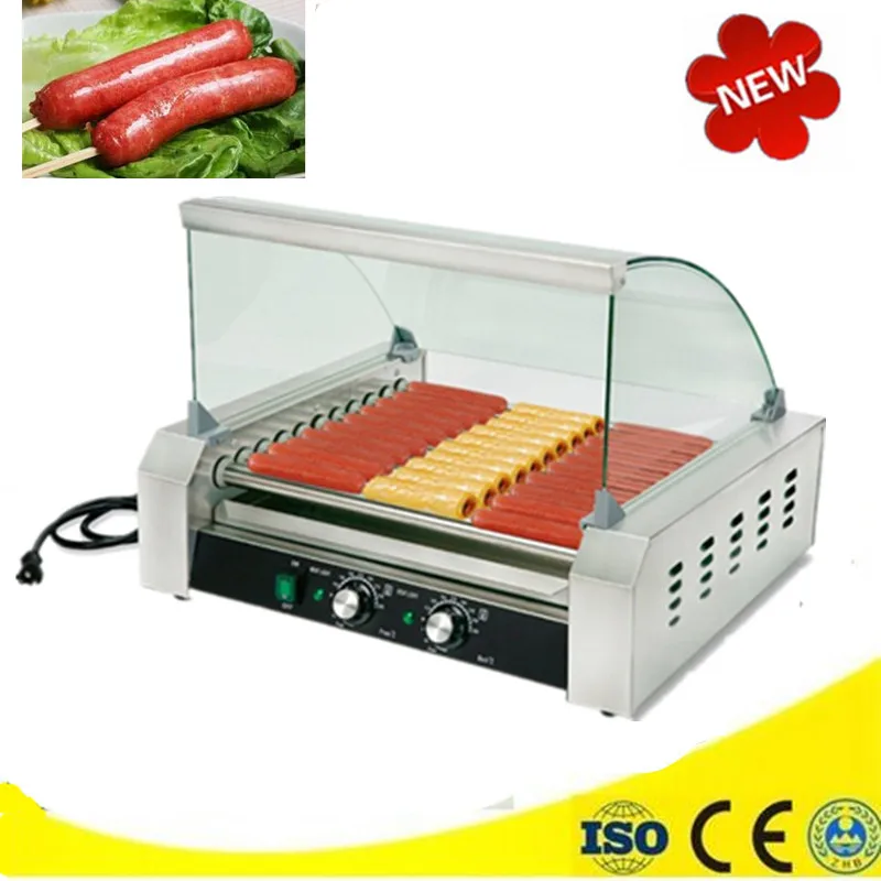 Mini Stainless Steel Hot Dog Grill Machine with 11 Rollers Temperature