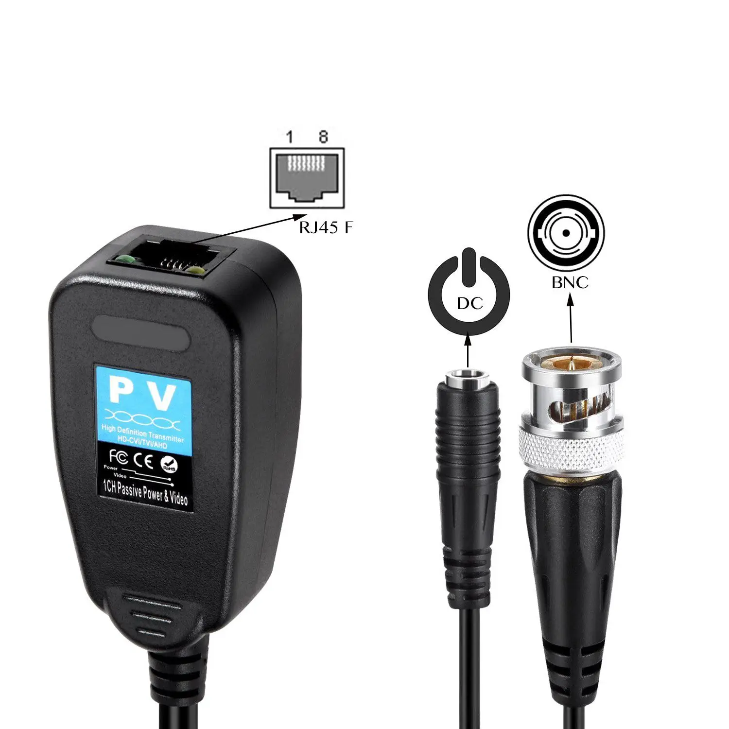 HOT HD CVI/TVI/AHD пассивный видео балун с разъемом питания и RJ45 CAT5 передатчик данных 1