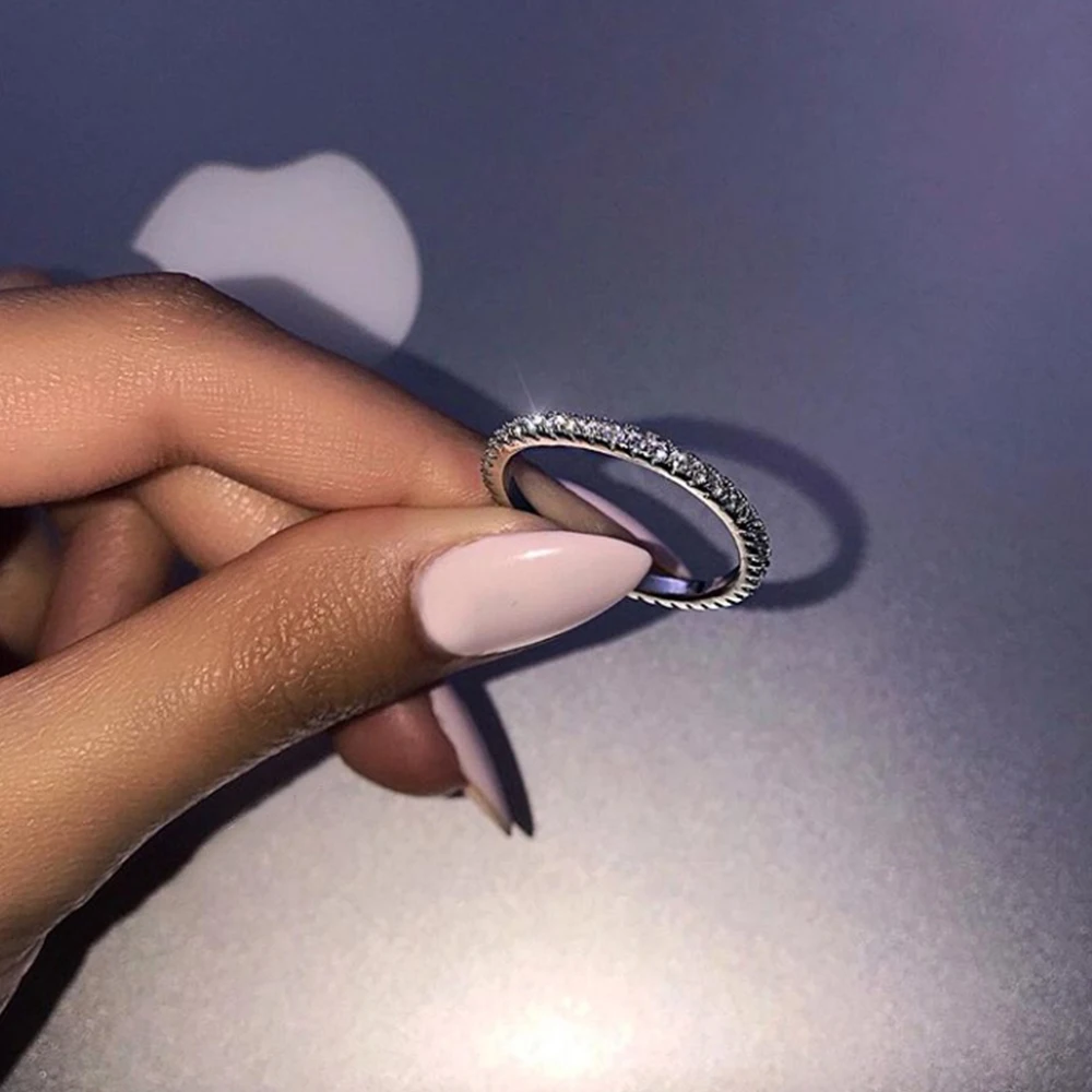 

Inlay Single Row Crystals Ring For Women Luxury Charm Silver Love Ring Engagement Stainless Steel Ring Jewelry A Direct Sale