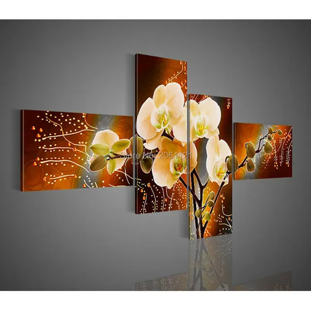 Modern Orchid Painting Yellow Brown Flower Canvas Oil Hand Modern Orchid Painting Yellow Brown Flower Canvas Oil Hand Painted Wall Pictures Home Decoration Pieces