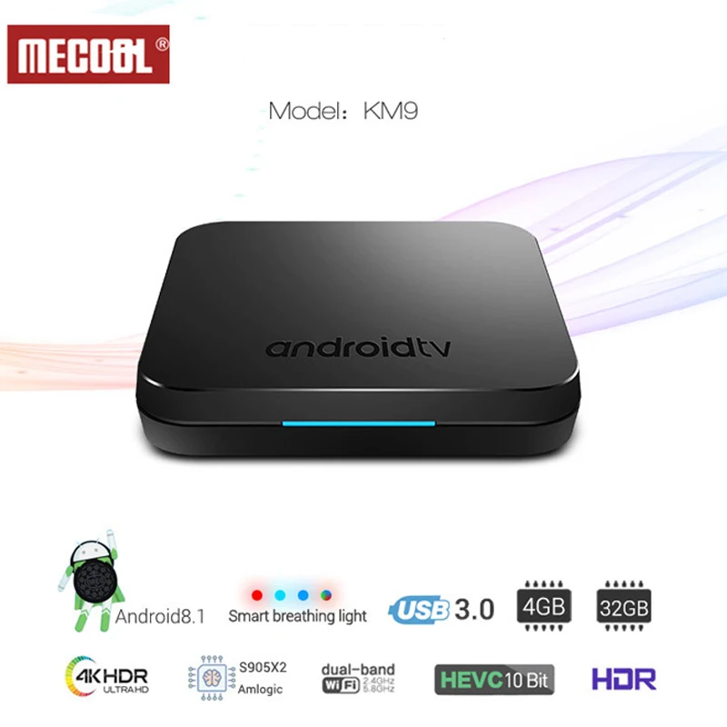 

MECOOL KM9 Android 8.1 TV Box 4G RAM 32G ROM Amlogic S905X2 Android TV Box with USB 3.0 Smart beating light 4k Smart TV Box