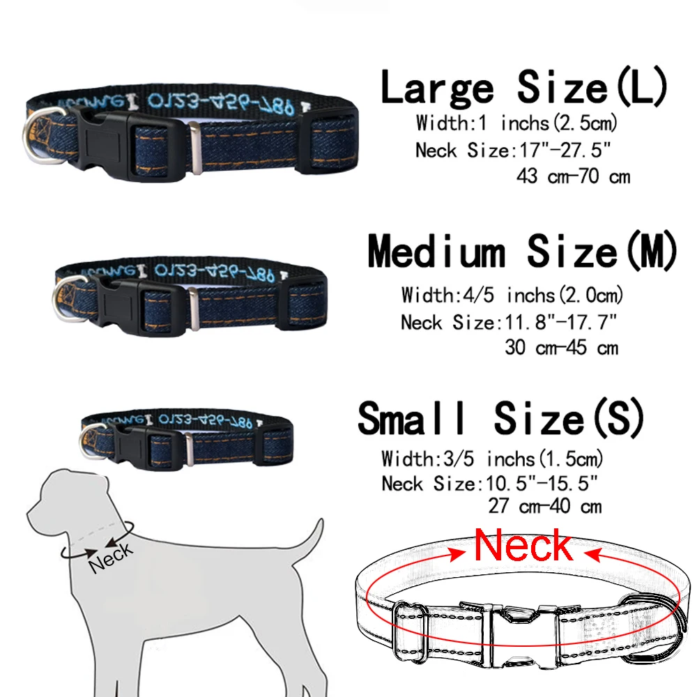 Изготовленный На Заказ ошейник для собак с вышивкой, жесткий джинсовый персонализированный ошейник для собак с именем телефона, идентификационный ошейник для больших и маленьких пуделей