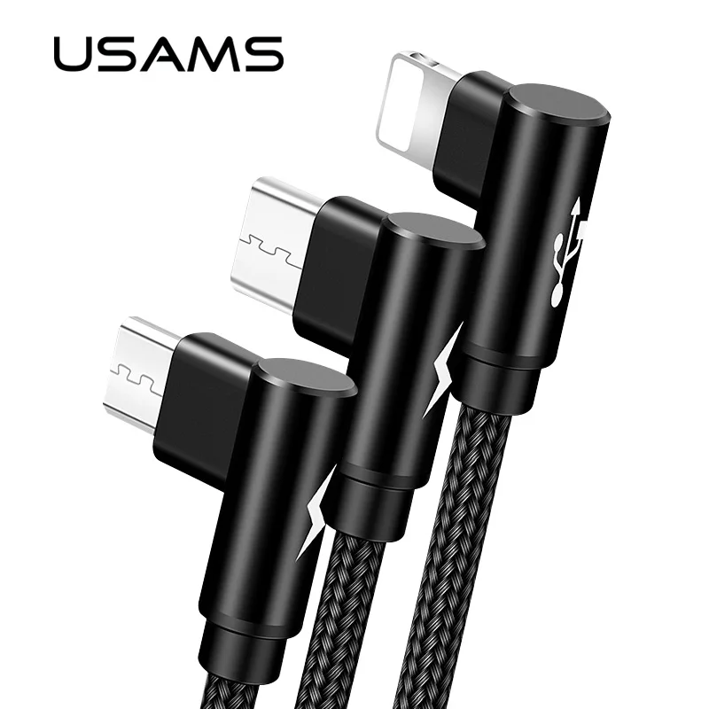 

USAMS 3 in 1 Mobile Phone Cable Type C Micro USB cable For iPhone iPad Samsung Charger Cable USB C for Lightning cable Data Sync