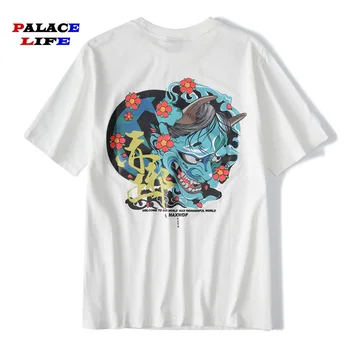 

Harajuku tshirt Japanese Floral Devil printing Summer Cotton Short Sleeve Hip Hop Loose streetwear T-shirt men camisetas hombre