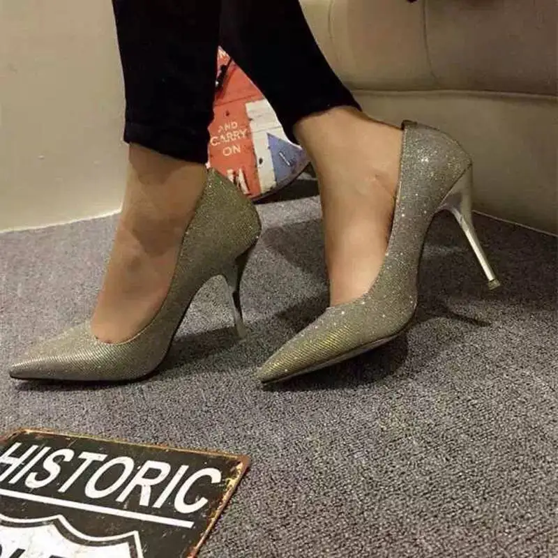 2015 Hot Sale New Fashion Women Pumps Pointed Toe Sparkling High Heels