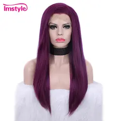 Imstyle фиолетовый парики для Для женщин химическое Синтетические волосы на кружеве парик длинные прямые волосы высокая Температура волокна