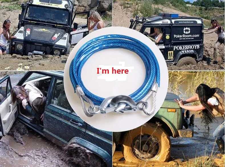 4 Meters 6 Tons Emergency Equippment with Pull Rope Towing Pull Strap Rope Car Towing Rope Steel