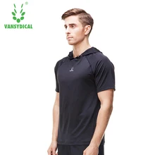 Мужские футболки для бега с капюшоном с коротким рукавом для фитнеса спортзала быстросохнущая дышащая спандекс Мужская спортивная одежда