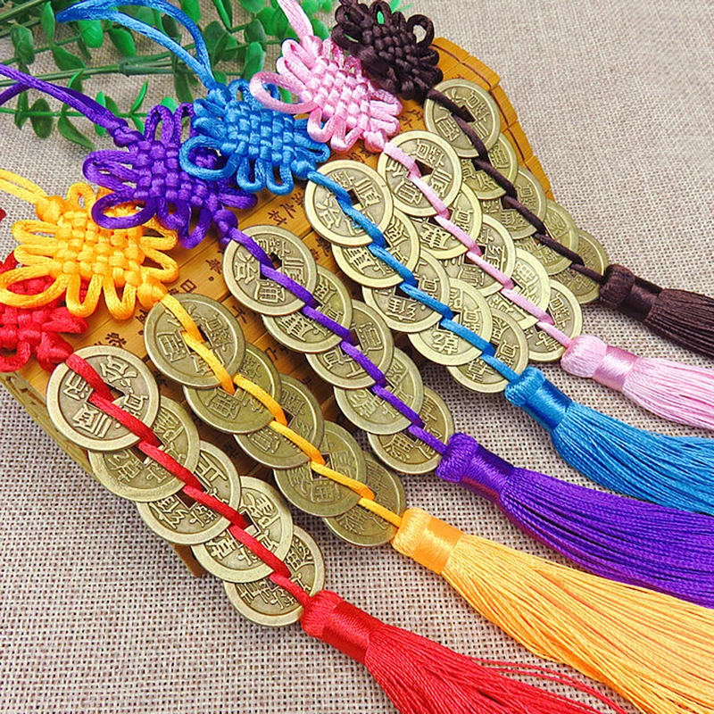 

Red/ Yellow /Blue /Pink Chinese Knot Feng Shui Wealth Success Copper Coins Lucky Charm Home Car Decoration Supplies