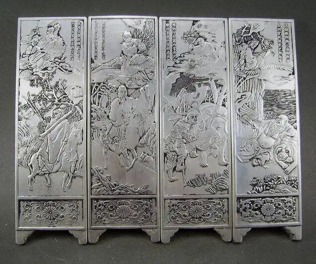

Metal Crafts Wonderful tibet silver screen with eight immortals statue fast SHIPPING