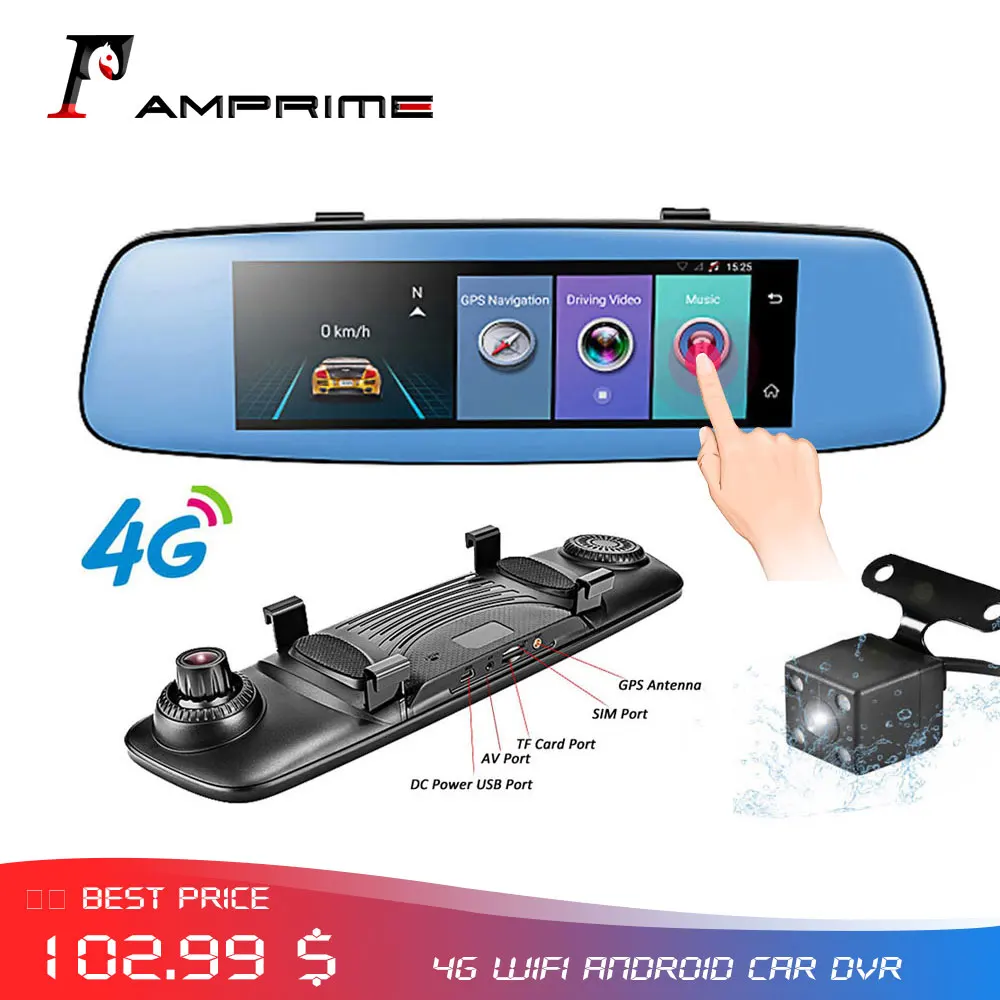 

AMPrime 4G Wifi Dashcam Car DVR Touch Screen Monitor Android Bluetooth Dash Cam ADAS GPS Navigation Registrar Video recorder