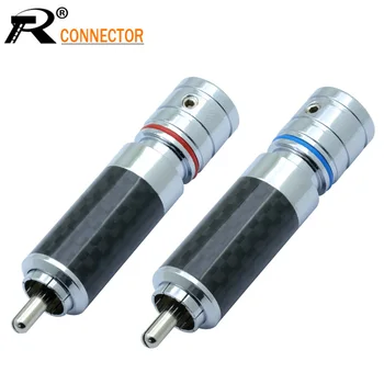 

4pcs/2pairs Carbon Fiber RCA Connector RCA male plug adapter Video/Audio Wire Connector Support 8mm Cable Super High Quality
