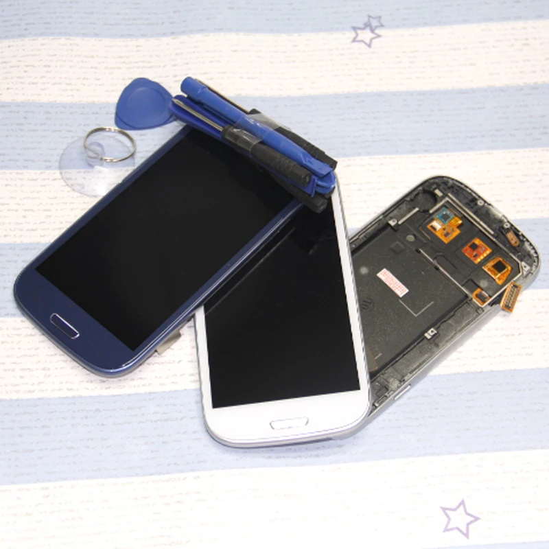 

i9300 lcd 4.8" For SAMSUNG GALAXY S3 III i9300 LCD Display Touch Screen Digitizer with Home Button Bezel Frame Blue White