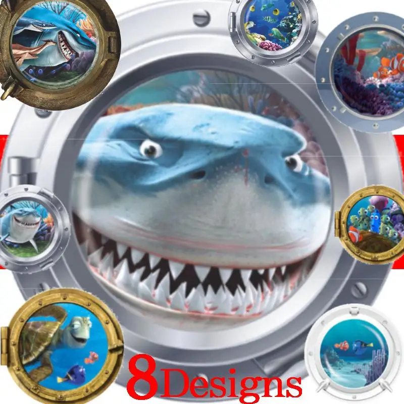 

3d vivid submarine porthole wall stickers for kids rooms sealife decor coral shark fish cartoon animal decals mural